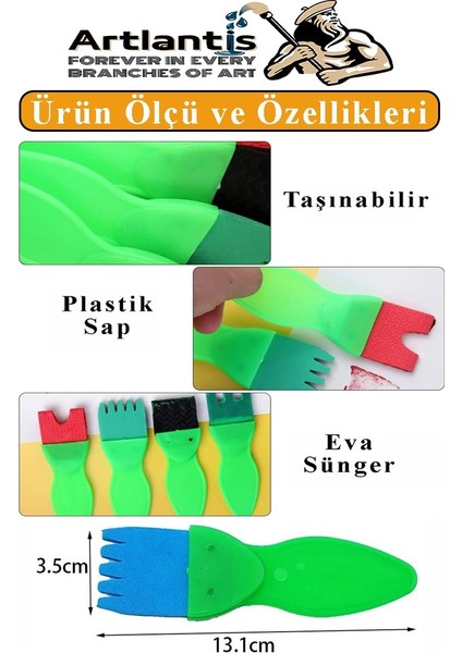 Eva Spatula 4 Lü 1 Paket Plastik Doku Tarağı Fırçası Okul Öncesi Boya Sünger Fırça Seti Çocuklar Için Plastik Saplı