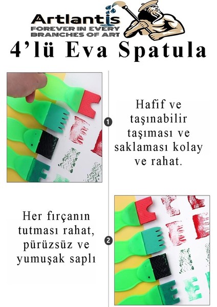Eva Spatula 4 Lü 1 Paket Plastik Doku Tarağı Fırçası Okul Öncesi Boya Sünger Fırça Seti Çocuklar Için Plastik Saplı