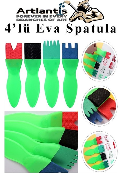 Eva Spatula 4 Lü 1 Paket Plastik Doku Tarağı Fırçası Okul Öncesi Boya Sünger Fırça Seti Çocuklar Için Plastik Saplı
