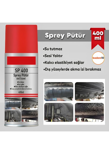 Sprey Pütür Su Tutmaz Ses Yalıtımlı Boyanabilir Kaplama Araç Araba Çamurluk Taş Darbe Koruma 400ML