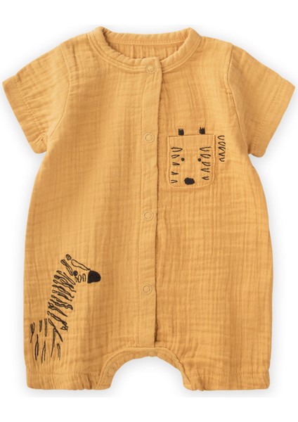 Zebra Nakışlı Müslin Şort Tulum 0-3 Yaş Pastel Sarı