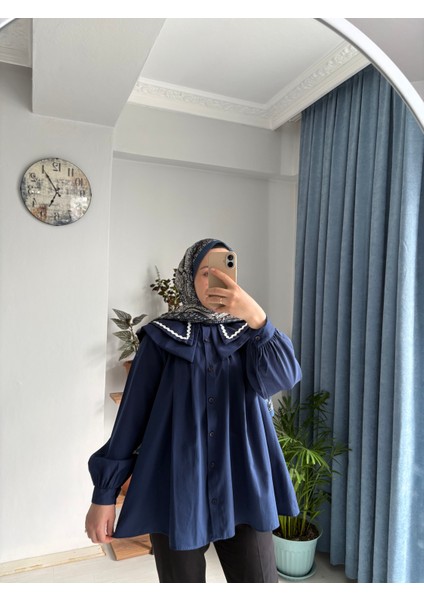 Poplin Kumaş Detaylı Bebe Yaka Gömlek