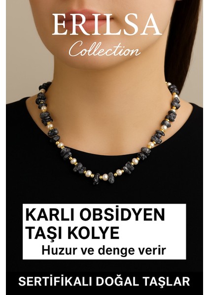 Sertifikalı Kırık Taşlı Model Inci - Karlı Obsidyen Taşı Kolye
