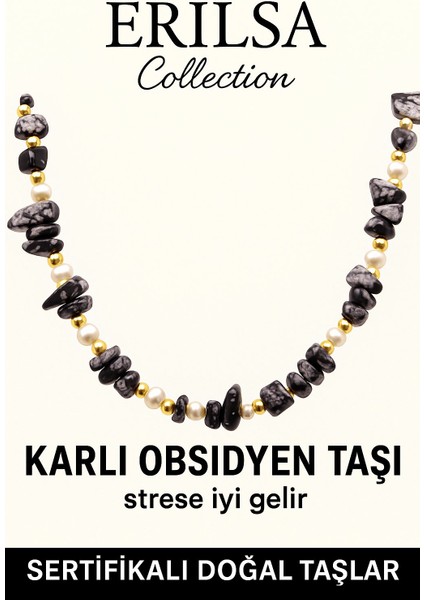 Sertifikalı Kırık Taşlı Model Inci - Karlı Obsidyen Taşı Kolye