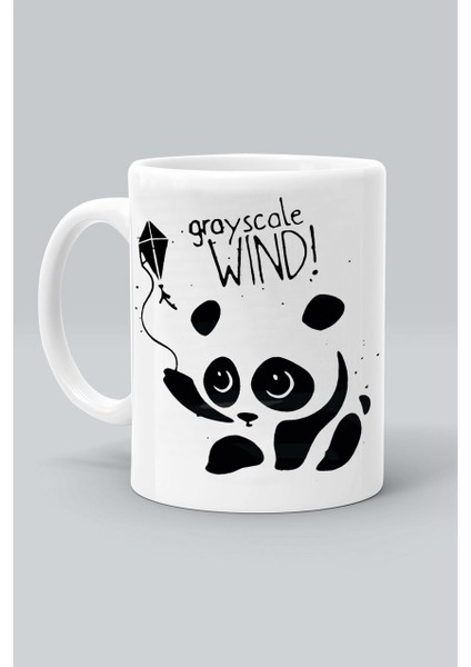 Grayscale Wind Panda Uçurtma Tasarım Baskılı Beyaz Klasik Kupa Bardak