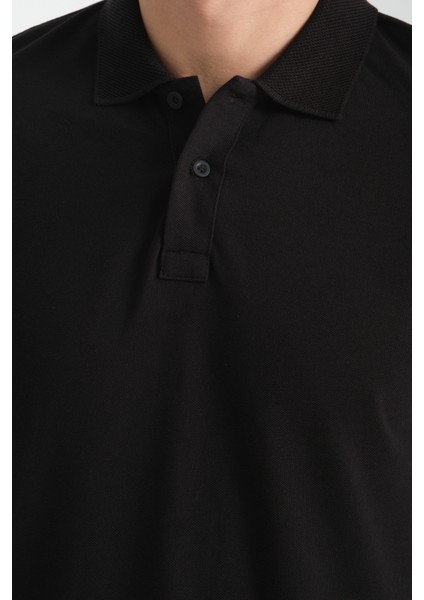 2739 Arven Erkek Siyah %100 Pamuk Pike Kumaş Slim Fit Polo Yaka Tişört