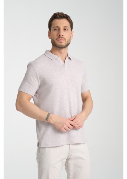2525 Lores Erkek Vizon %100 Pamuk Waffle Slim Fit Polo Yaka Tişört