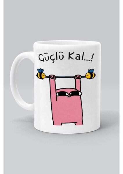 Güçlü Kal Sevimli Arılar Tasarım Baskılı Beyaz Klasik Kupa Bardak