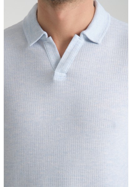 2525 Lores Erkek Mavi %100 Pamuk Waffle Slim Fit Polo Yaka Tişört fiyatları