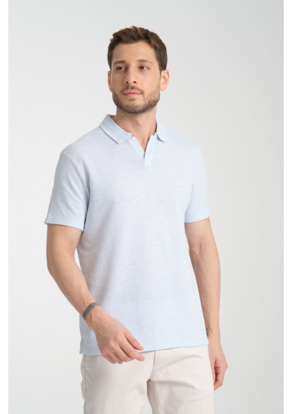 2525 Lores Erkek Mavi %100 Pamuk Waffle Slim Fit Polo Yaka Tişört modelleri