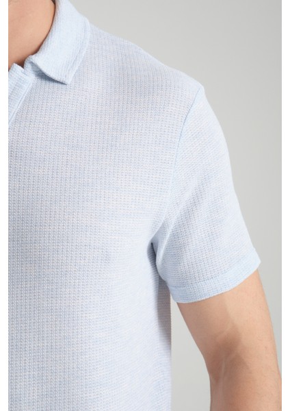 2525 Lores Erkek Mavi %100 Pamuk Waffle Slim Fit Polo Yaka Tişört fırsatları