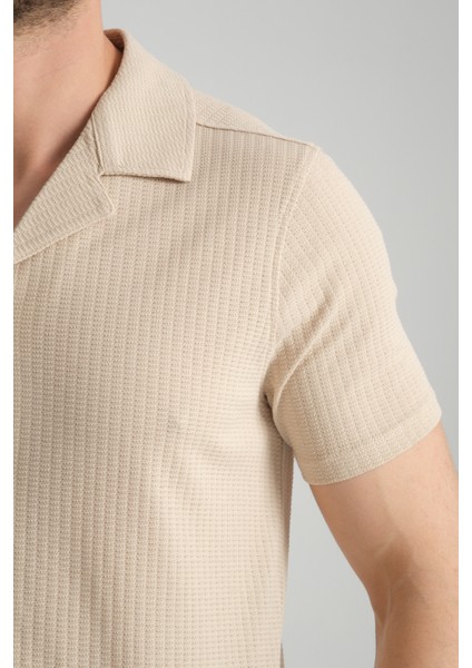 2033 Rico Erkek Bej Waffle Standart Fit Kısa Kol Apaş Yaka Spor Gömlek fırsatları