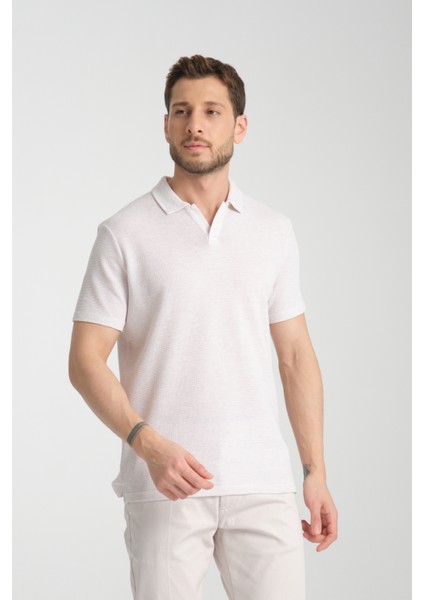 2525 Lores Erkek Krem %100 Pamuk Waffle Slim Fit Polo Yaka Tişört