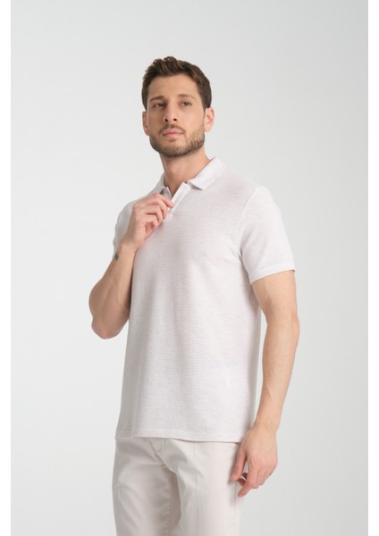 2525 Lores Erkek Krem %100 Pamuk Waffle Slim Fit Polo Yaka Tişört modelleri