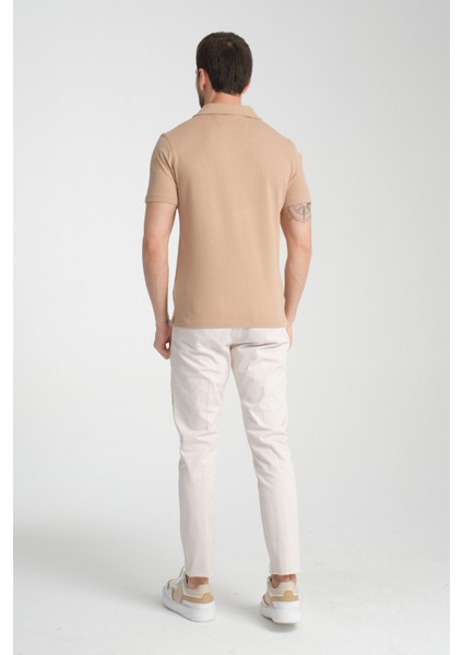 2033 Rico Erkek Koyu Bej Waffle Standart Fit Kısa Kol Apaş Yaka Spor Gömlek fırsatları