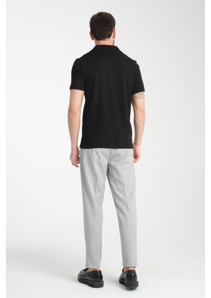 2033 Rico Erkek Siyah Waffle Standart Fit Kısa Kol Apaş Yaka Spor Gömlek fırsatları