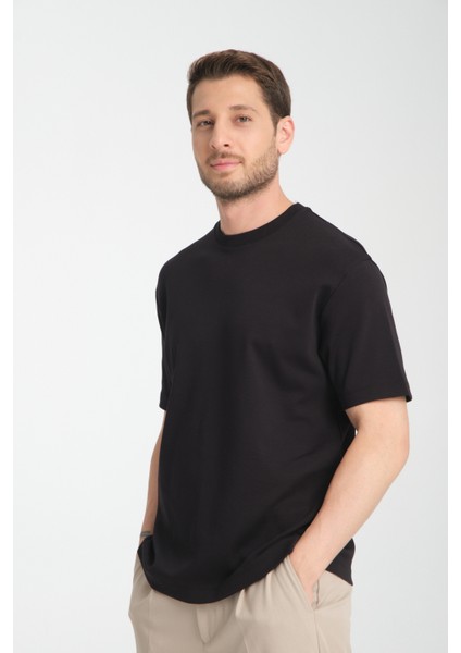 2857 Massimo Erkek Siyah %100 Supima Pamuk Çekmeyen Kumaş Regular Fit Bisiklet Yaka Tişört fiyatları