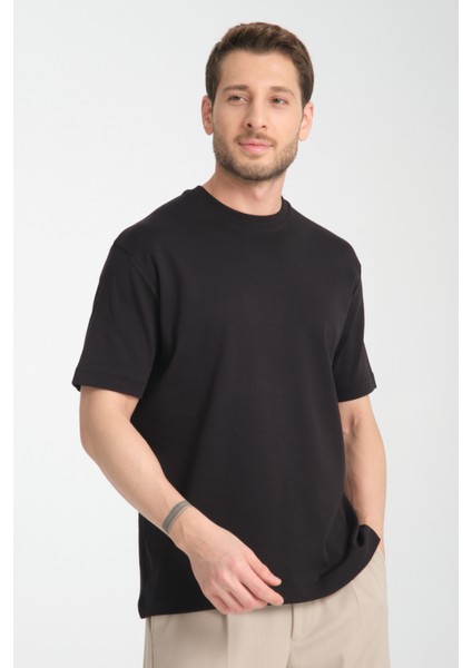 2857 Massimo Erkek Siyah %100 Supima Pamuk Çekmeyen Kumaş Regular Fit Bisiklet Yaka Tişört modelleri