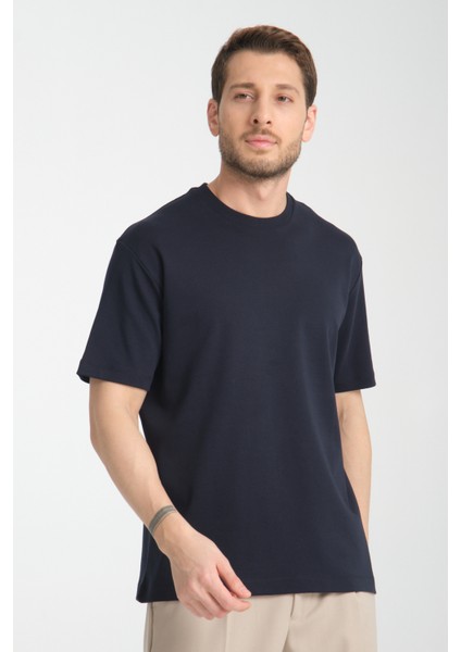 2857 Massimo Erkek Lacivert %100 Supima Pamuk Çekmeyen Kumaş Regular Fit Bisiklet Yaka Tişört fiyatları