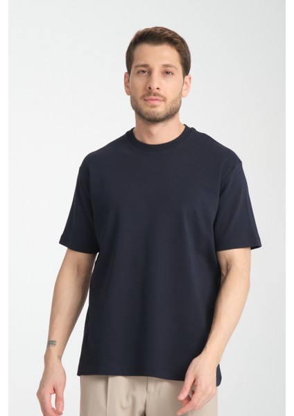 2857 Massimo Erkek Lacivert %100 Supima Pamuk Çekmeyen Kumaş Regular Fit Bisiklet Yaka Tişört fırsatları