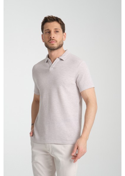 2525 Lores Erkek Vizon %100 Pamuk Waffle Slim Fit Polo Yaka Tişört modelleri