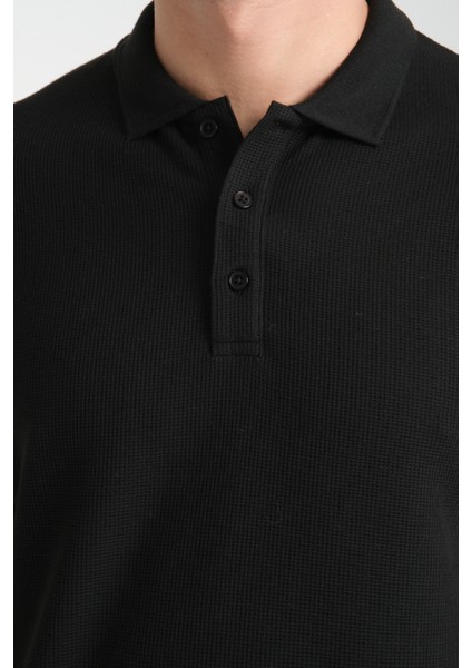 2862 Boston Erkek Siyah Regular Fit %100 Pamuk Esneyen Kumaş Polo Yaka T-Shirt
