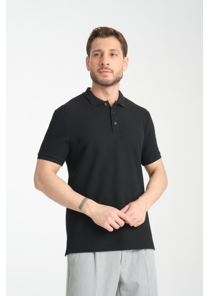 2862 Boston Erkek Siyah Regular Fit %100 Pamuk Esneyen Kumaş Polo Yaka T-Shirt fırsatları