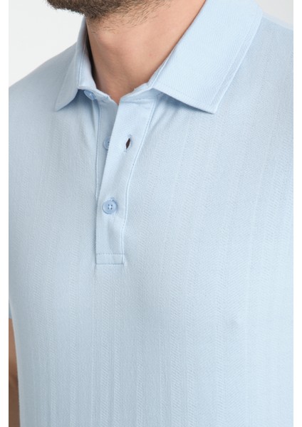 2927 Lucero Erkek Mavi %100 Pamuk Çekmeyen Kumaş Slim Fit Dar Kesim Polo Yaka Tişört