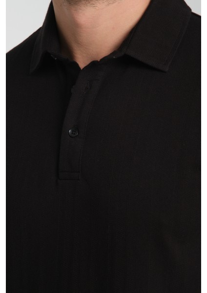 2927 Lucero Erkek Siyah %100 Pamuk Çekmeyen Kumaş Slim Fit Dar Kesim Polo Yaka Tişört