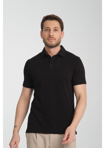 2927 Lucero Erkek Siyah %100 Pamuk Çekmeyen Kumaş Slim Fit Dar Kesim Polo Yaka Tişört fırsatları