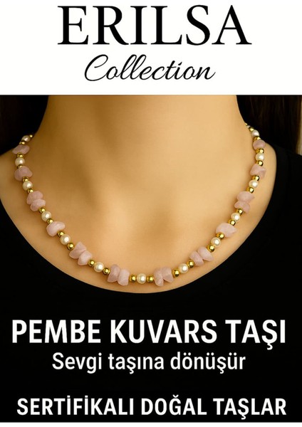 Sertifikalı Kırık Taşlı Model Pembe Kuvars Taşı Kolye – Sevgi ve Şefkat Enerjisi
