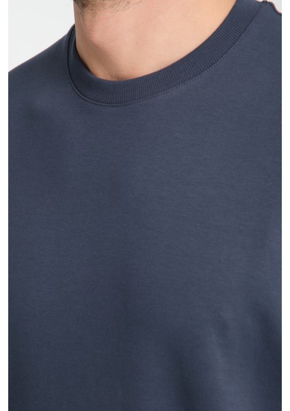 2857 Massimo Erkek Mavi %100 Supima Pamuk Çekmeyen Kumaş Regular Fit Bisiklet Yaka Tişört
