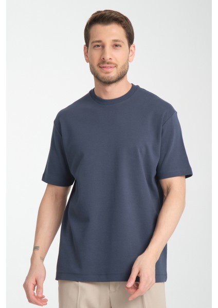 2857 Massimo Erkek Mavi %100 Supima Pamuk Çekmeyen Kumaş Regular Fit Bisiklet Yaka Tişört fırsatları