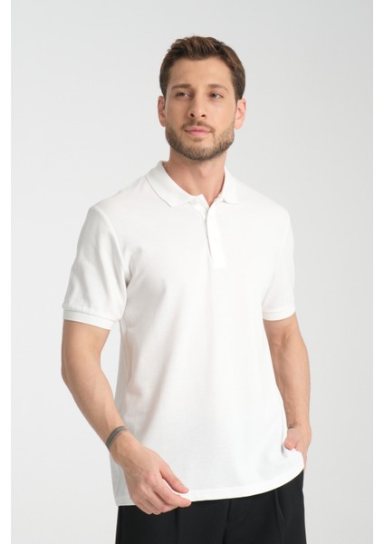 2127 King Erkek Ekru %100 Pamuk Regular Fit Polo Yaka Pike Tişört modelleri