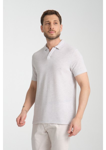 2525 Lores Erkek Gri %100 Pamuk Waffle Slim Fit Polo Yaka Tişört modelleri