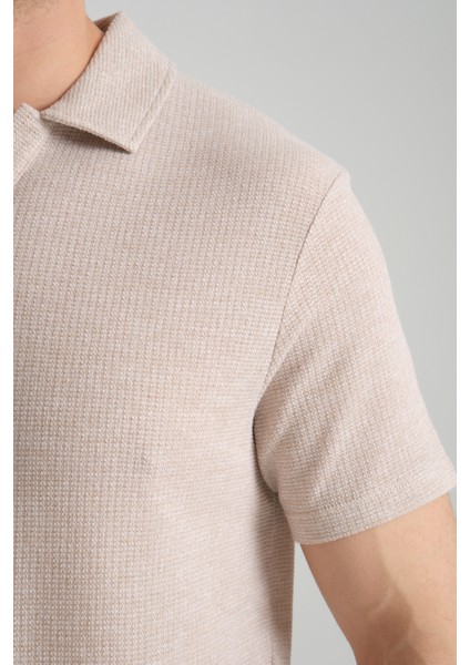 2525 Lores Erkek Camel %100 Pamuk Waffle Slim Fit Polo Yaka Tişört fırsatları