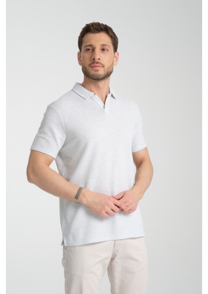 2525 Lores Erkek Mint %100 Pamuk Waffle Slim Fit Polo Yaka Tişört