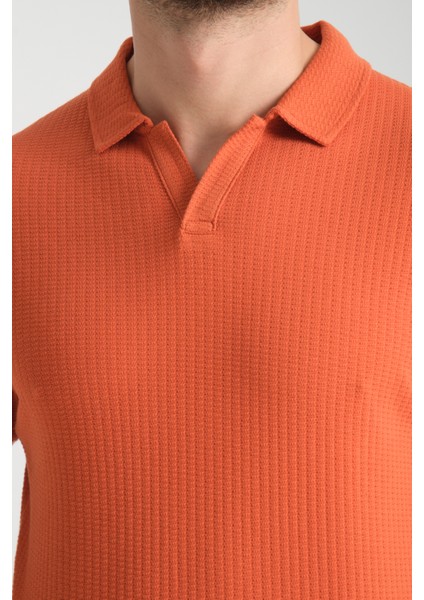 2032 Rico Erkek Turuncu %100 Pamuk Waffle Regular Fit Polo Yaka Tişört