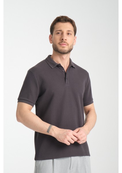 2861 Monza Erkek Antrasit Regular Fit %100 Pamuk Waffle Polo Yaka T-Shirt fırsatları