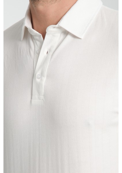 2927 Lucero Erkek Ekru %100 Pamuk Çekmeyen Kumaş Slim Fit Dar Kesim Polo Yaka Tişört