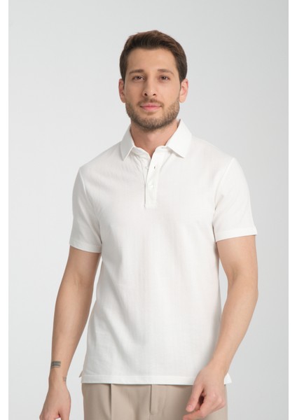 2927 Lucero Erkek Ekru %100 Pamuk Çekmeyen Kumaş Slim Fit Dar Kesim Polo Yaka Tişört fiyatları