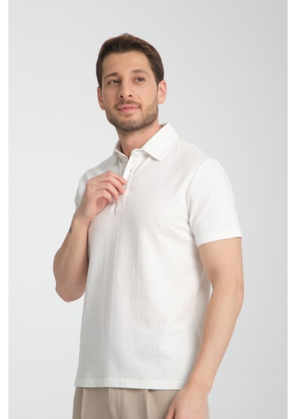 2927 Lucero Erkek Ekru %100 Pamuk Çekmeyen Kumaş Slim Fit Dar Kesim Polo Yaka Tişört modelleri
