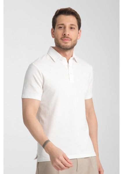 2927 Lucero Erkek Ekru %100 Pamuk Çekmeyen Kumaş Slim Fit Dar Kesim Polo Yaka Tişört fırsatları