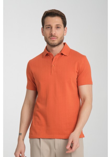 2927 Lucero Erkek Turuncu %100 Pamuk Çekmeyen Kumaş Slim Fit Dar Kesim Polo Yaka Tişört fiyatları