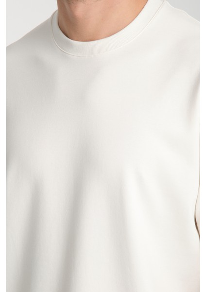 2857 Massimo Erkek Beyaz %100 Supima Pamuk Çekmeyen Kumaş Regular Fit Bisiklet Yaka Tişört