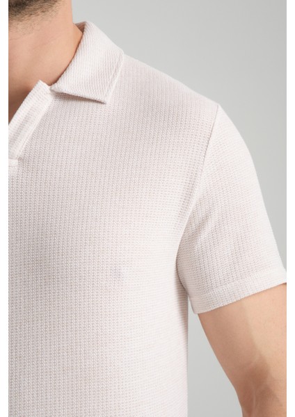 2525 Lores Erkek Açık Bej %100 Pamuk Waffle Slim Fit Polo Yaka Tişört fiyatları
