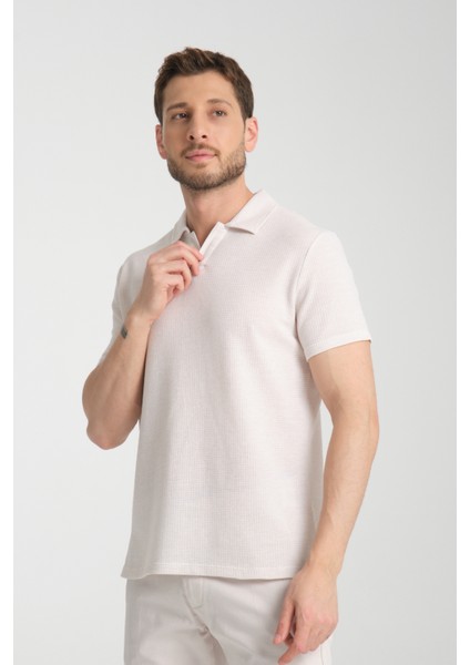 2525 Lores Erkek Açık Bej %100 Pamuk Waffle Slim Fit Polo Yaka Tişört modelleri