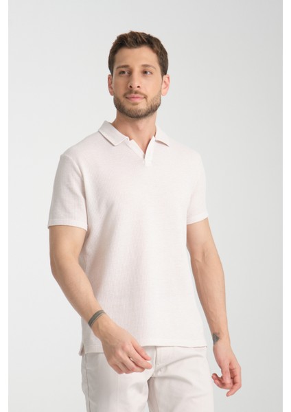 2525 Lores Erkek Açık Bej %100 Pamuk Waffle Slim Fit Polo Yaka Tişört fırsatları