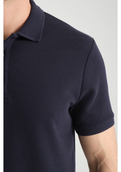 2861 Monza Erkek Lacivert Regular Fit %100 Pamuk Waffle Polo Yaka T-Shirt modelleri