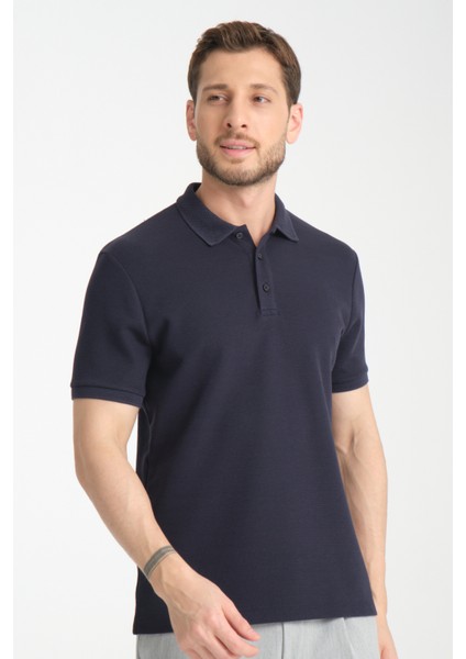 2861 Monza Erkek Lacivert Regular Fit %100 Pamuk Waffle Polo Yaka T-Shirt fırsatları